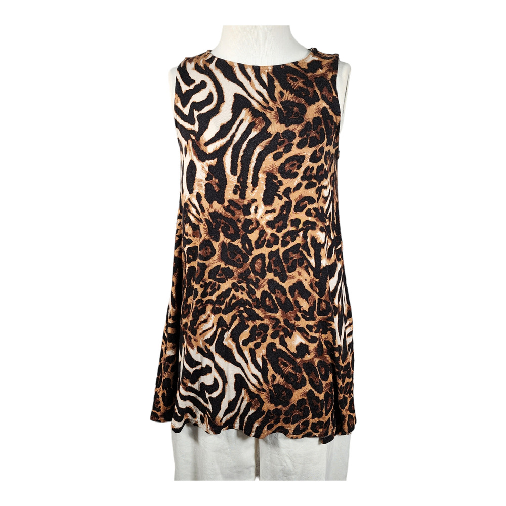 Hourglass Lilly Sleeveless Swing Knit Top Size XS/S Animal Print Safari EUC